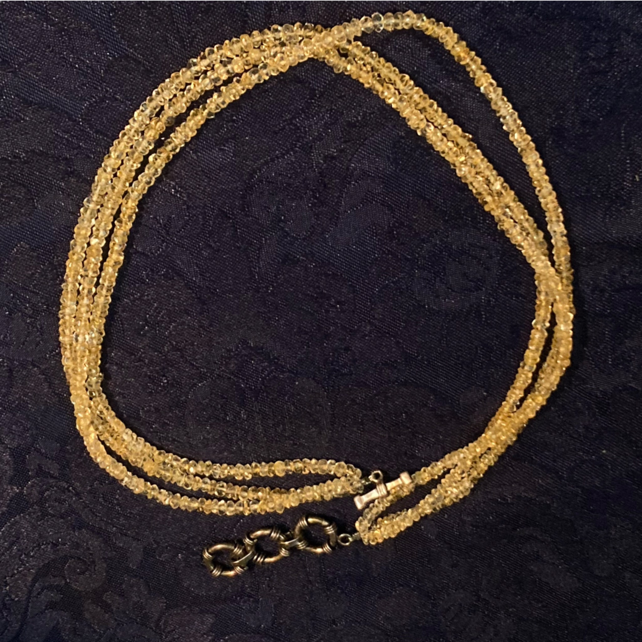 Citrine Bead 3 Strand Boho Necklace 18” Toggle Clasp